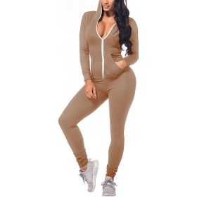 Women's Autumn and Winter New Hot Sale Sports Jumpsuit Yoga Clothes (Color: Khaki, size: S)