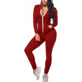 Women's Autumn and Winter New Hot Sale Sports Jumpsuit Yoga Clothes (Color: Burgundy, size: M)