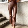 Brown PU Leather Pants For Women High Waist Solid Pocket Brown Women's Pants 2021 Autumn Winter Fashion New Trousers Female