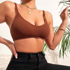 Seamless Underwear Set Without Steel Ring Vest Solid Color Beauty Back Exercise Bra (Color: Caramel Suit, size: M)